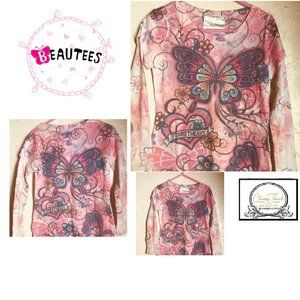 Beau Tees Pink Butterfly Print Top Size 5